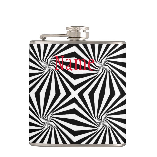 Black White Radiating Pattern Thunder_Cove  Hip Flask (Front)