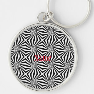 Black White Radiating Pattern Thunder_Cove  Key Ring