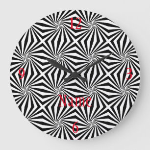 Black White Radiating Pattern Thunder_Cove Large Clock