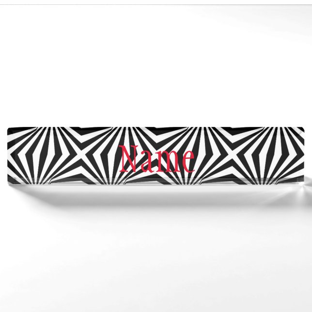 Black White Radiating Pattern Thunder_Cove  Nameplate (Front)
