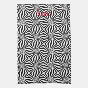 Black White Radiating Pattern Thunder_Cove Tea Towel