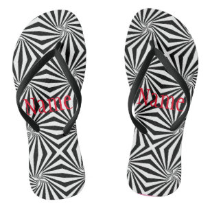 Black White Radiating Pattern Thunder_Cove Thongs