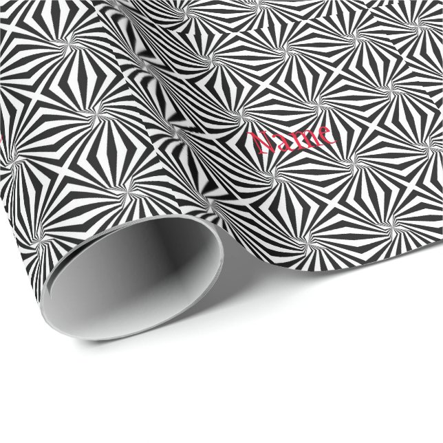 Black White Radiating Pattern Thunder_Cove  Wrapping Paper (Roll Corner)