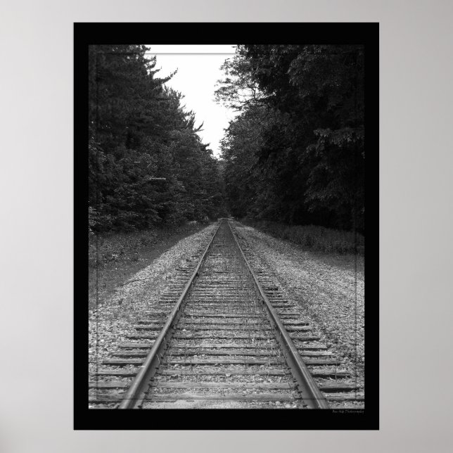 Black & White Railroad Tracks Poster (Front)