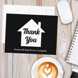 Black White Real Estate Company Custom Thank You Postcard