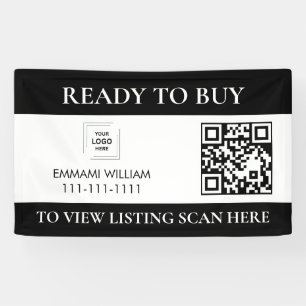 Black White Real Estate QR Code Sale Banner