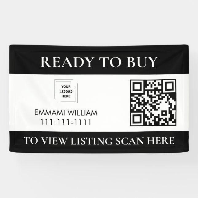 Black White Real Estate QR Code Sale Banner (Horizontal)