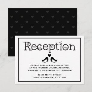 Black & White Reception Lovebirds Hearts Wedding Invitation
