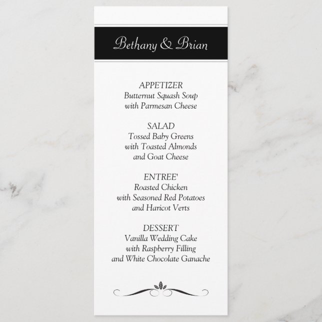 Black & White Reception Menu Cards (Front)