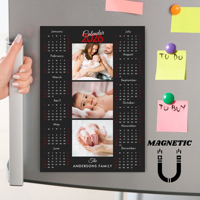 Black White Red 2026 Calendar Photo Collage Magnet (Creator Uploaded)
