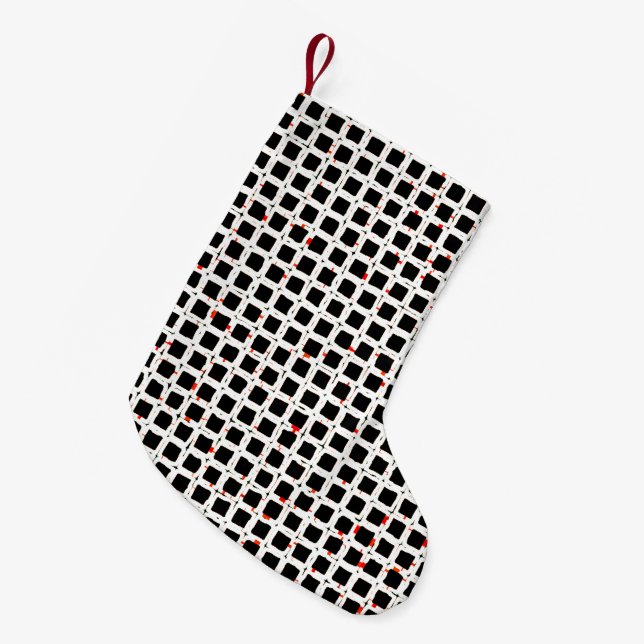Black White Red Abstract Pattern Chic Small Christmas Stocking (Front (Hanging))