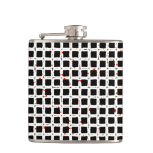Black White Red Abstract Pattern Hip Flask