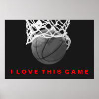 Black White Red Basketball Love Game Poster