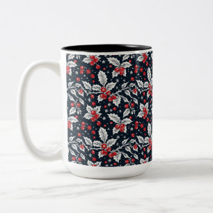 Black White Red Berry Holiday Two-Tone Coffee Mug