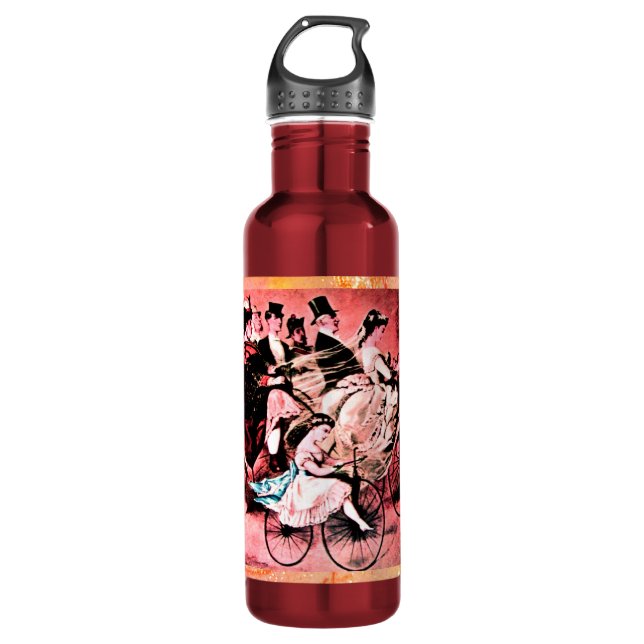 BLACK WHITE RED BICYCLE WEDDING PARTY 710 ML WATER BOTTLE (Front)