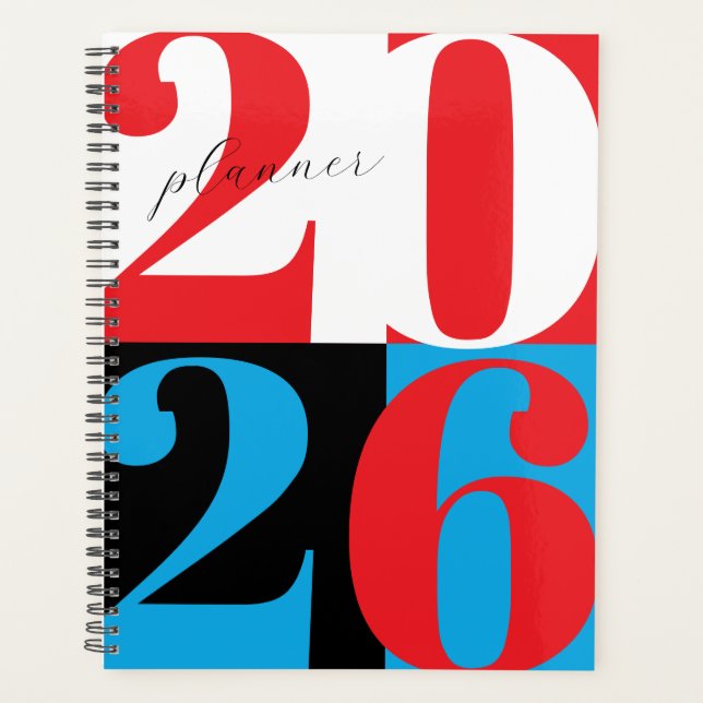 Black White Red Blue Bold Year Colour Block Planne Planner (Front)