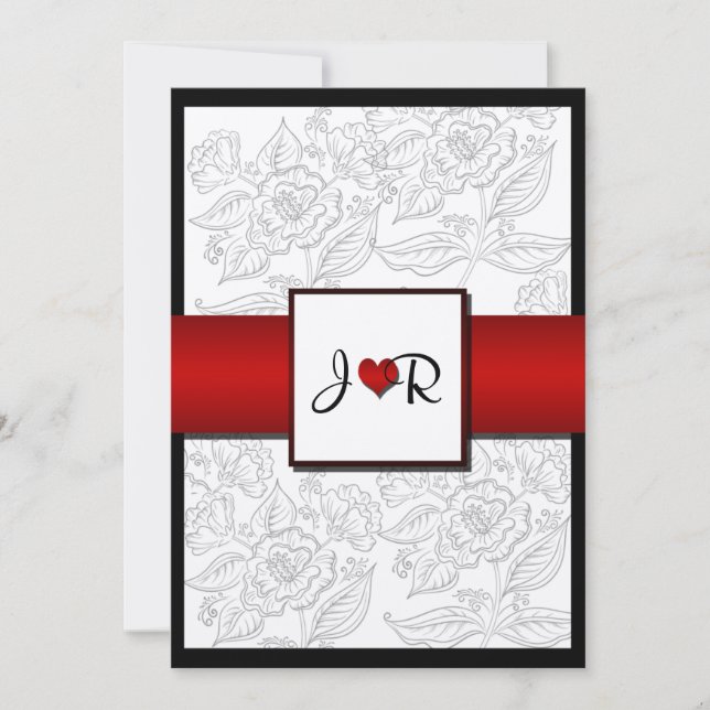Black White Red Bohemian Posh Wedding Invitation (Front)