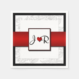 Black White Red Bohemian Posh Wedding Napkins