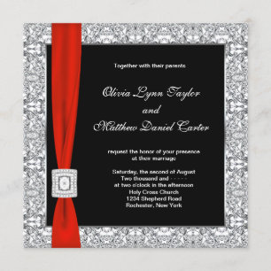Black White Red Bow Wedding Invitation