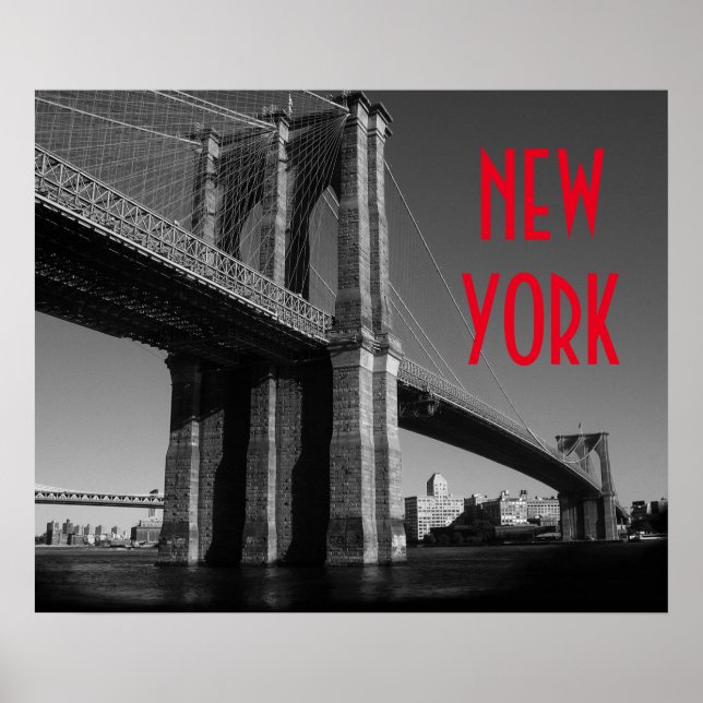 Black White Red Brooklyn Bridge New York City Poster (Front)