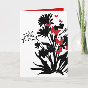 Black white red butterfly floral Valentine's card