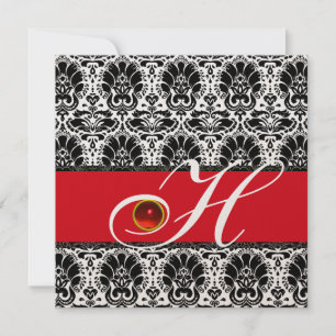 BLACK WHITE RED CHAMPAGNE DAMASK MONOGRAM Ruby Invitation