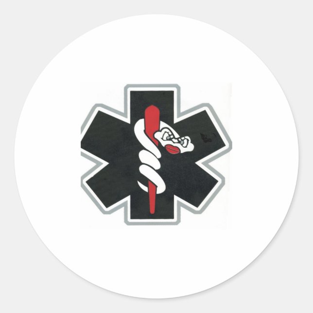     black & white & red classic round sticker (Front)