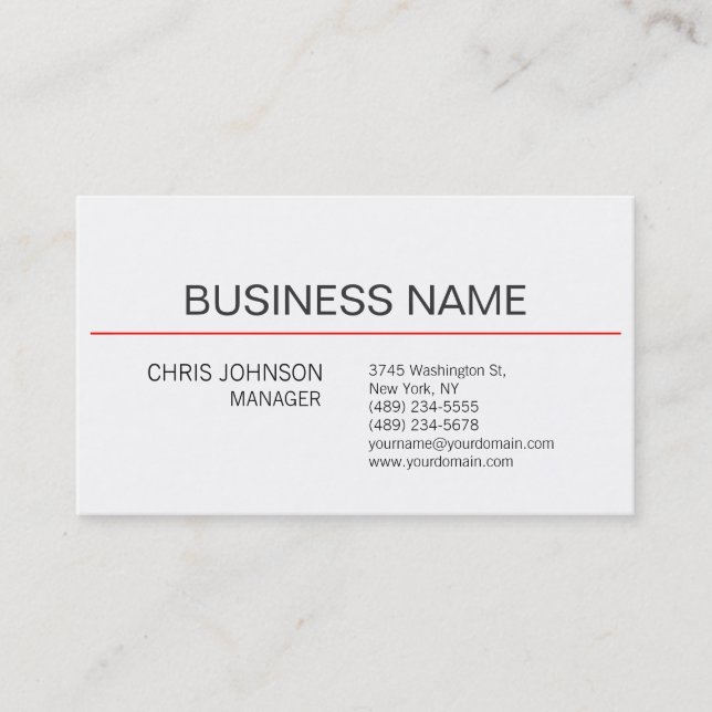 Black White Red Contemporary Manager Business Card (Front)
