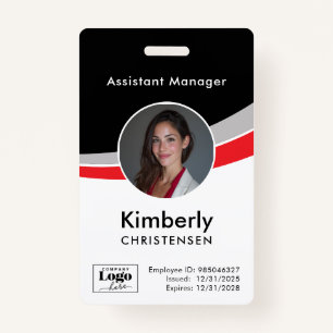 Black White Red Corporate Employee ID Badge