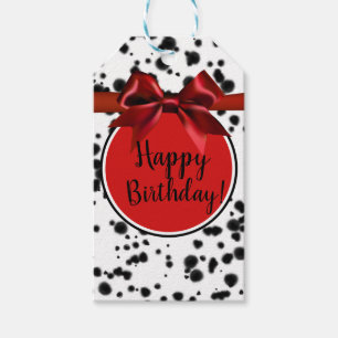 Black White Red Dalmatian Spots Birthday Party Gift Tags