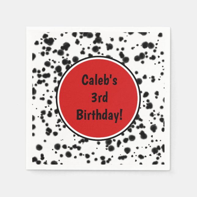 Black White Red Dalmatian Spots Birthday Party Napkin (Front)