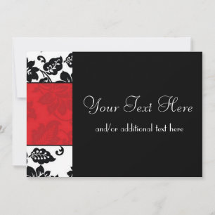 Black, White & Red Damask Border Invitation