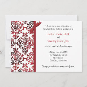 Black White Red Damask Floral Wedding Invitation