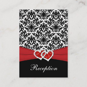 Black White Red Damask, Hearts Enclosure Card