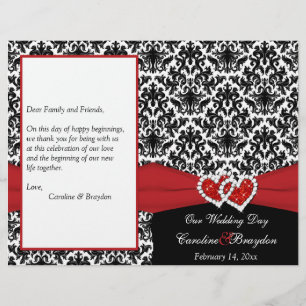 Black White Red Damask, Hearts Wedding Program