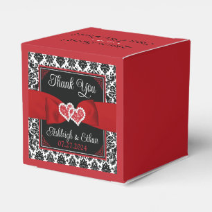 Black, White, Red Damask Love Hearts Wedding Favour Box