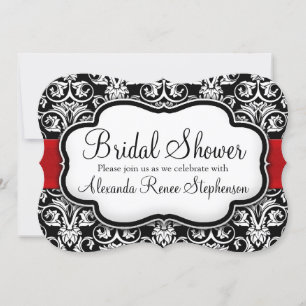 Black/White/Red Damask Round Bridal Shower Invitation