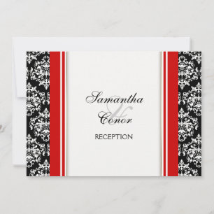Black white red damask wedding engagement invitation