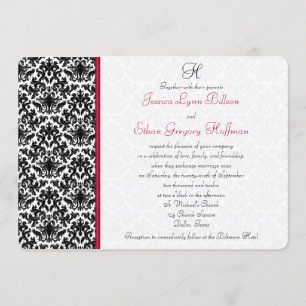 Black, White, Red Damask Wedding Invitation