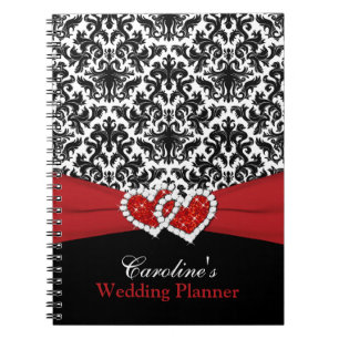 Black White Red Damask Wedding Planner Notebook