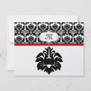 Black & White Red Damask Wedding Response Cards