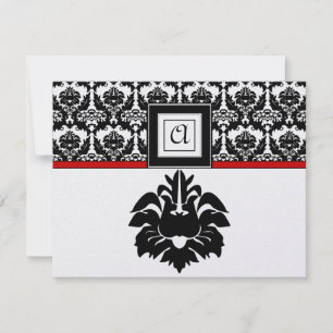 Black & White Red Damask Wedding Response Cards