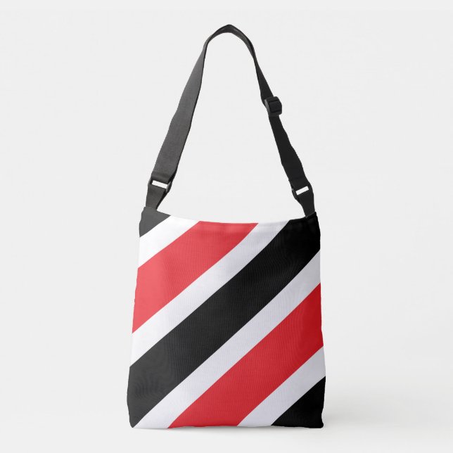 Black White Red Diagonal Stripes Crossbody Bag (Front)