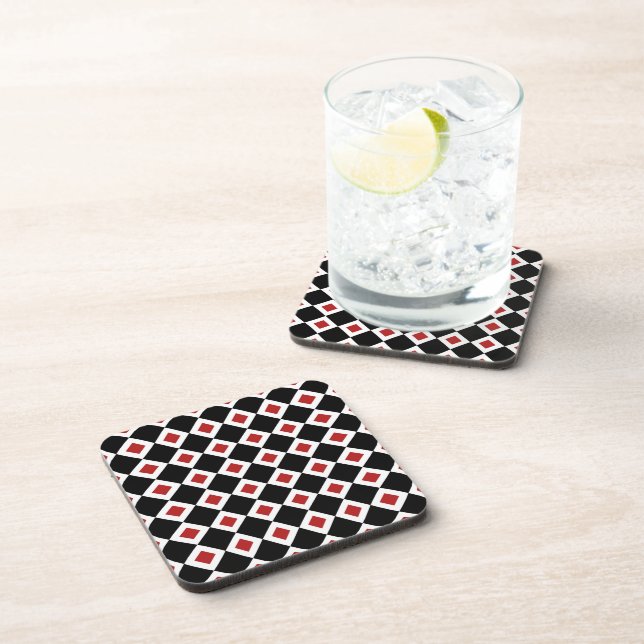 Black, White, Red Diamond Pattern Coaster (Right Side)