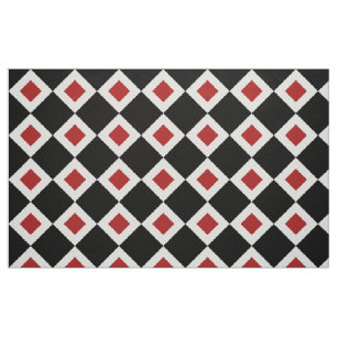 Black, White, Red Diamond Pattern Geometric Fabric