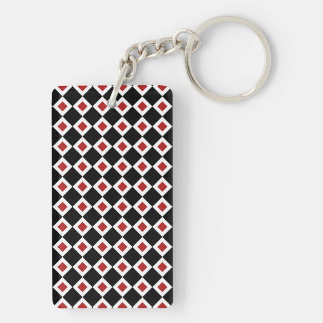 Black, White, Red Diamond Pattern Key Ring (Back)