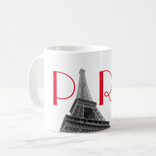 Black & White Red Eiffel Tower Paris Travel Coffee Mug