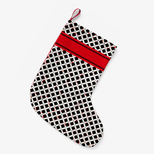 Black White Red Elegant Pattern Chic Small Christmas Stocking (Front (Hanging))