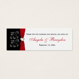 Black, White, Red Floral, Heart Wedding Favour Tag