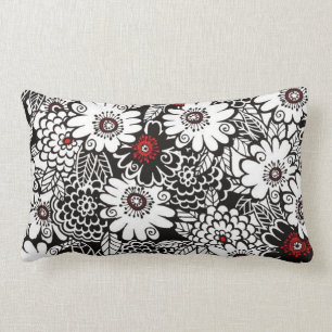 Black/White/Red Floral Lumbar Cushion